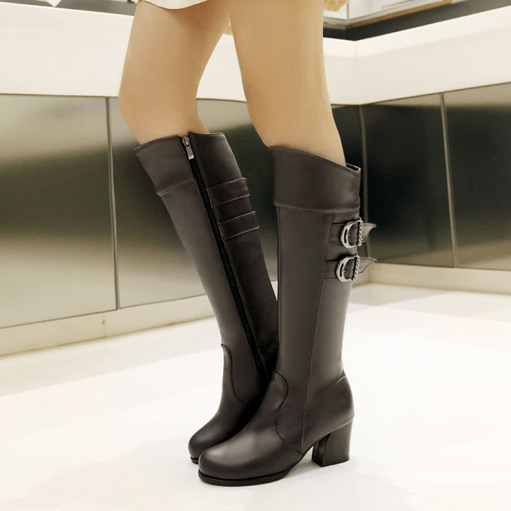 Plain Block Heel Round Toe Lace-Up Front Casual Boots