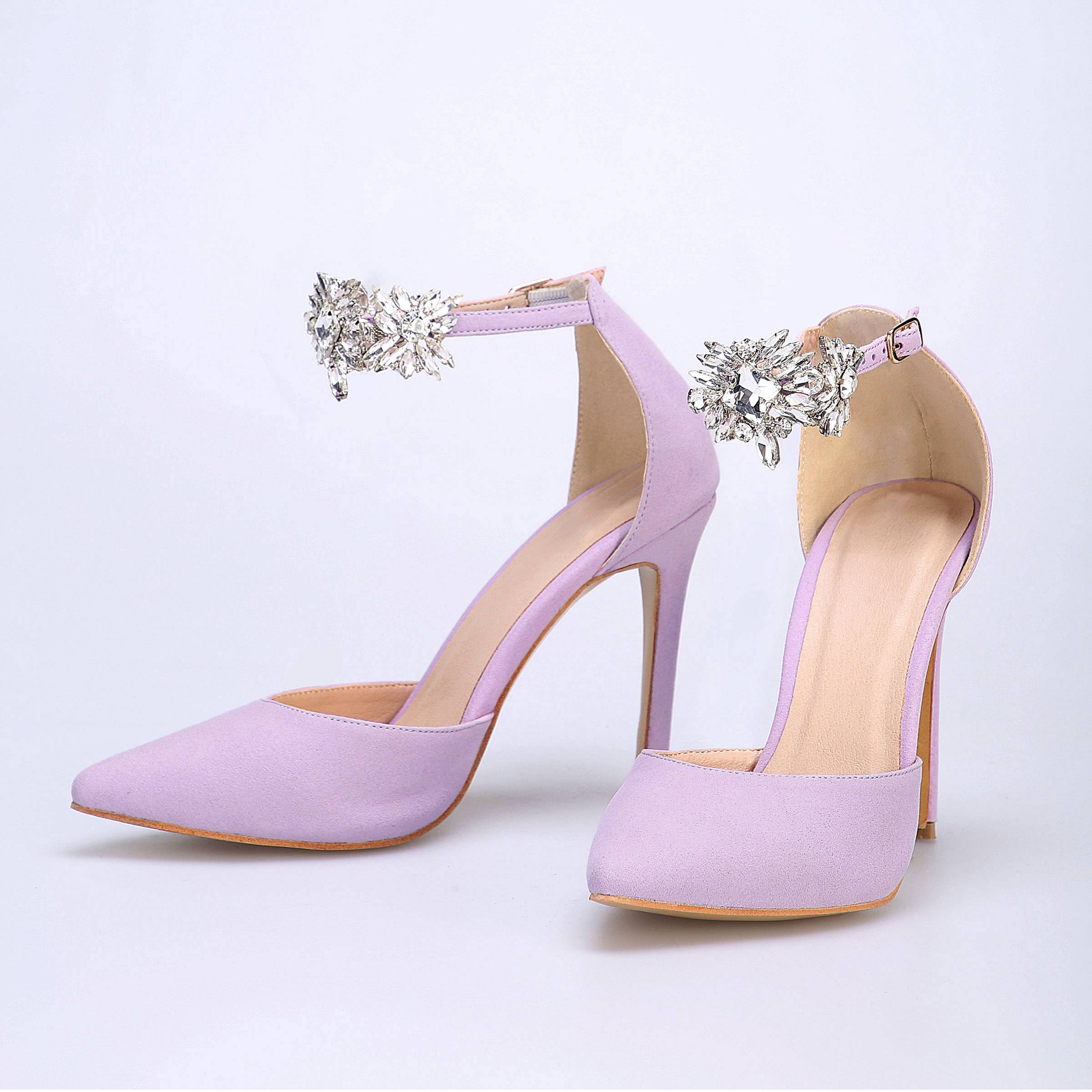 Stiletto Heel Pointed Toe Rhinestone Line-Style Buckle Casual Thin Shoes