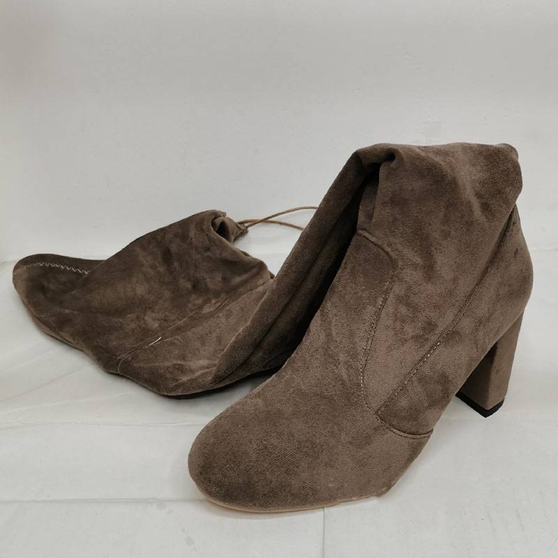 Slip-On Plain Chunky Heel Round Toe Lace-Up Boots