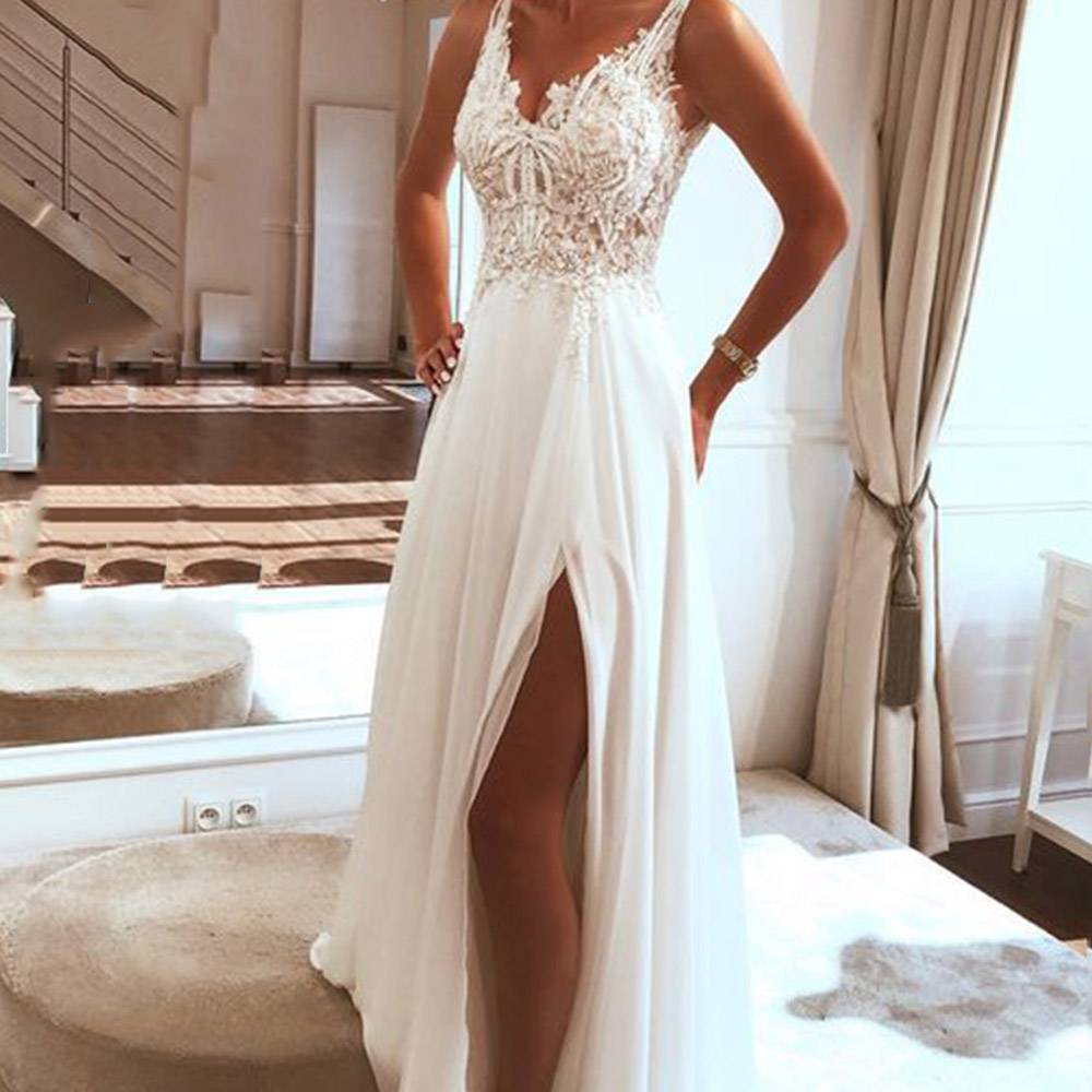 V-Neck Floor-Length Sleeveless Appliques All-Season Women's Dress