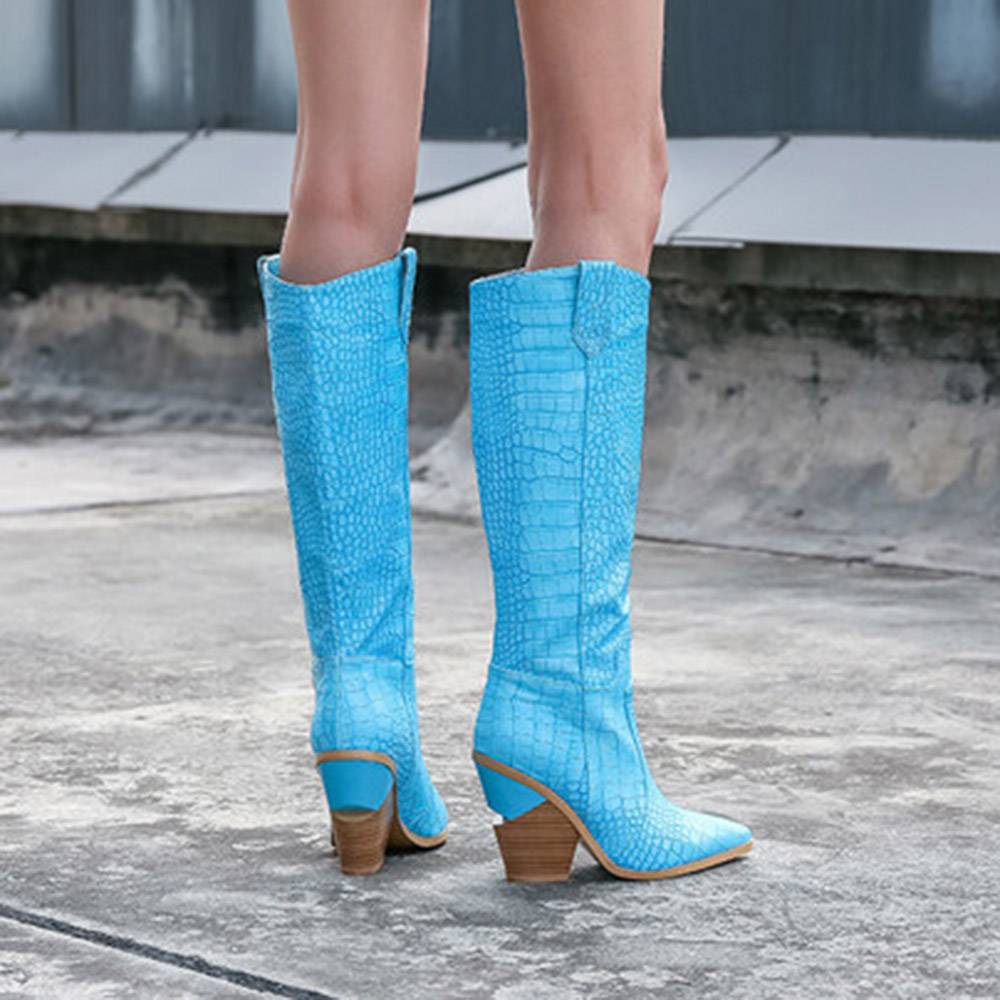 Pointed Toe Leopard Slip-On Western Boots