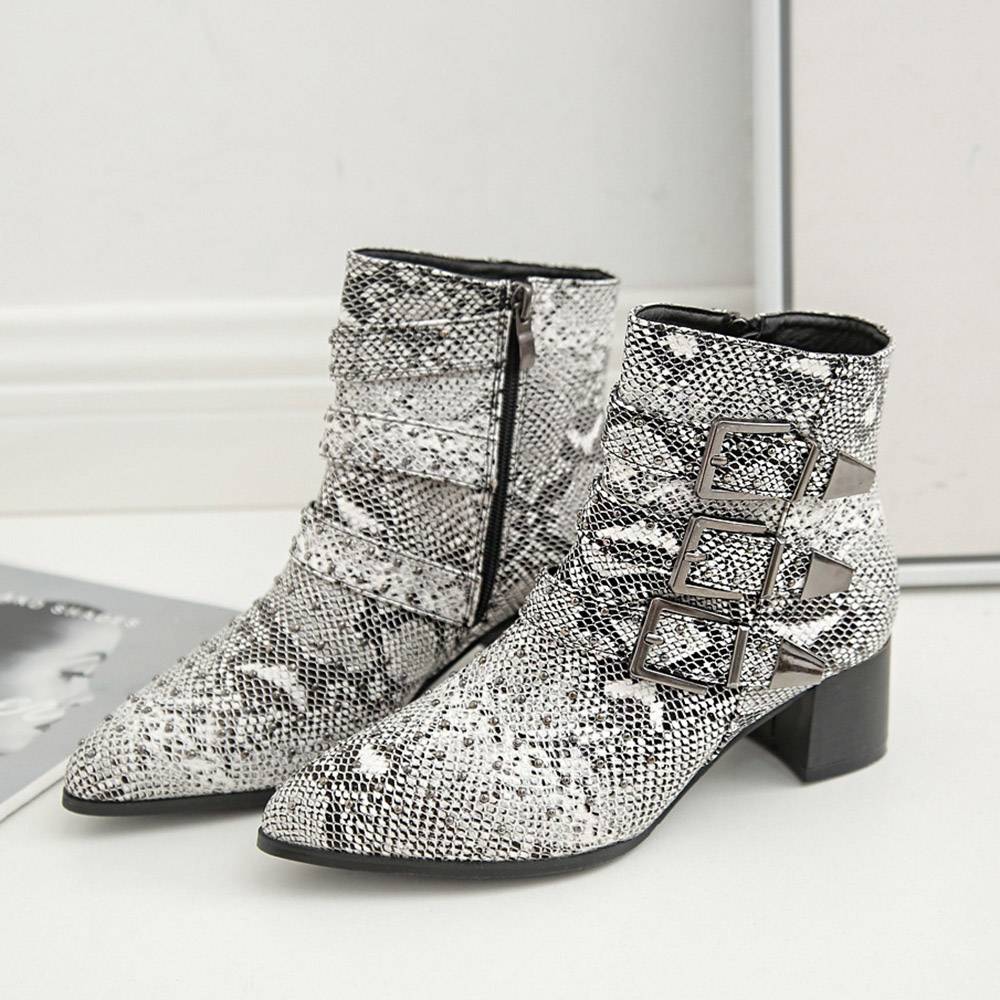 Side Zipper Chunky Heel Pointed Toe Platform Boots