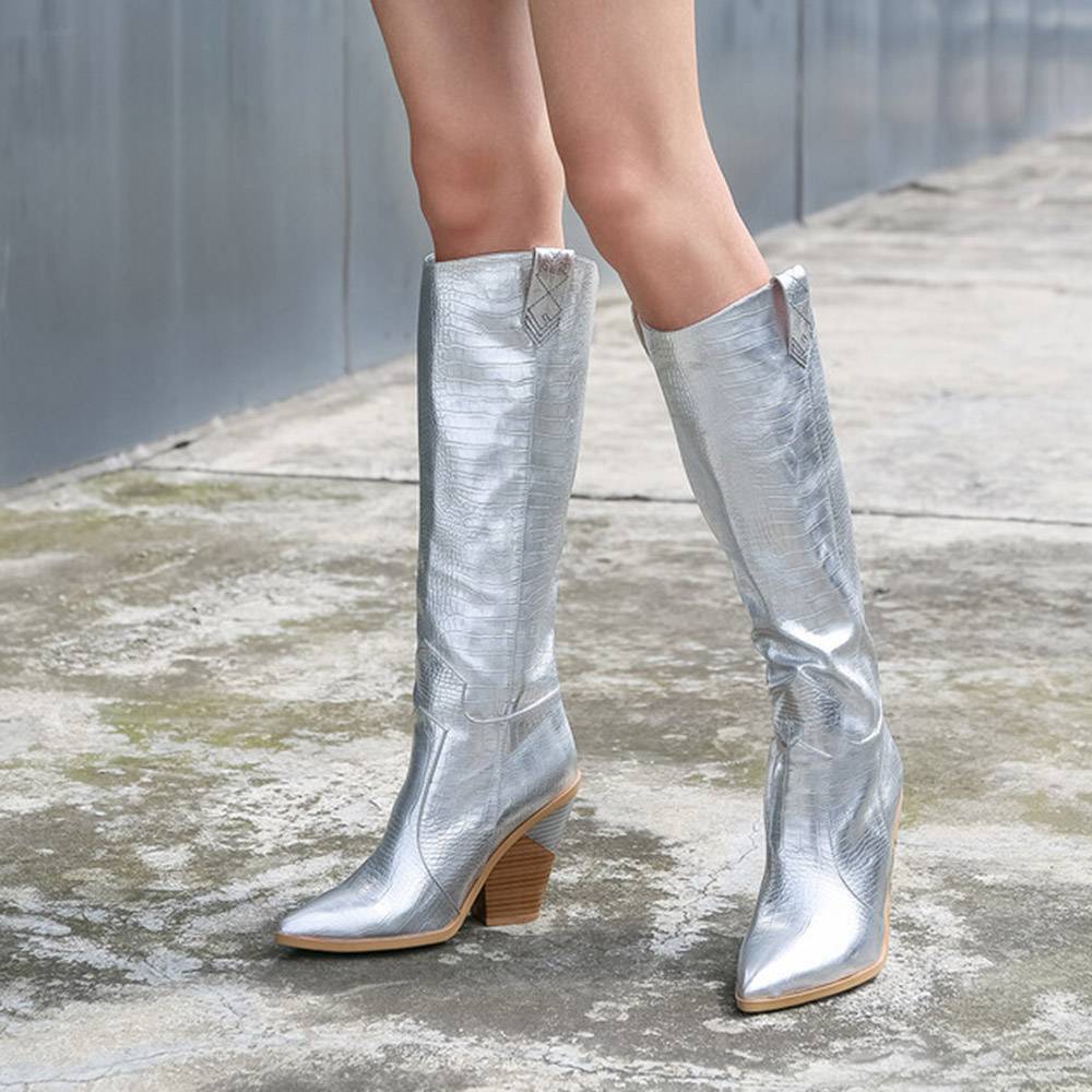 Pointed Toe Leopard Slip-On Western Boots