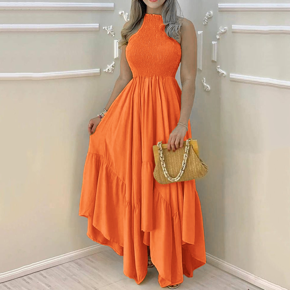 Asymmetric Stand Collar Sleeveless Floor-Length Fashion Women's Dress