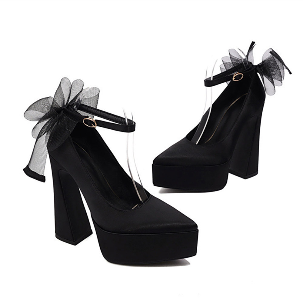 Pointed Toe Line-Style Buckle Bow Sweet Thin Shoes