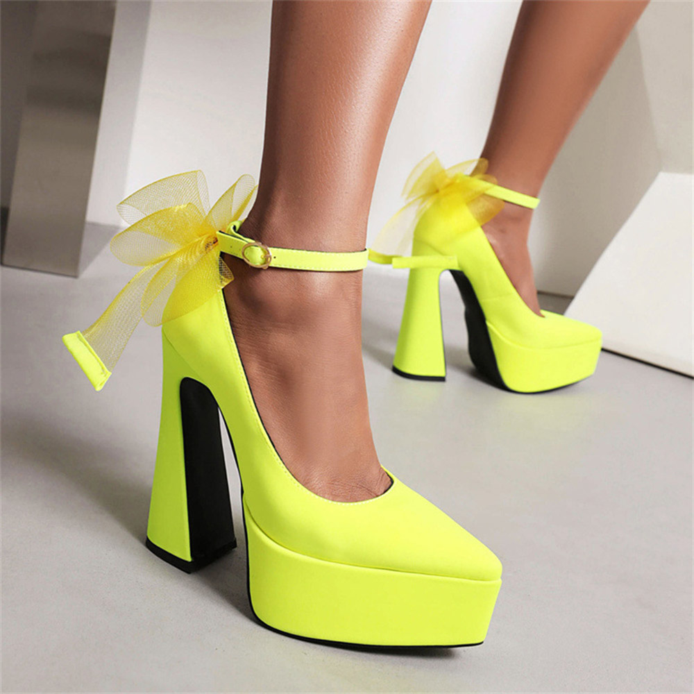 Pointed Toe Line-Style Buckle Bow Sweet Thin Shoes