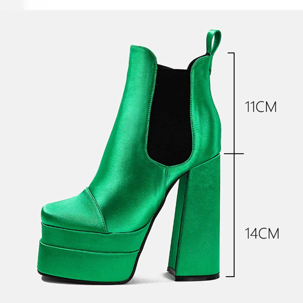 Color Block Chunky Heel Slip-On Square Toe Platform Boots
