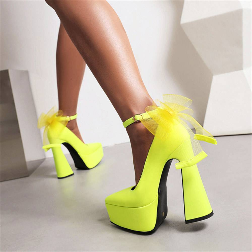 Pointed Toe Line-Style Buckle Bow Sweet Thin Shoes