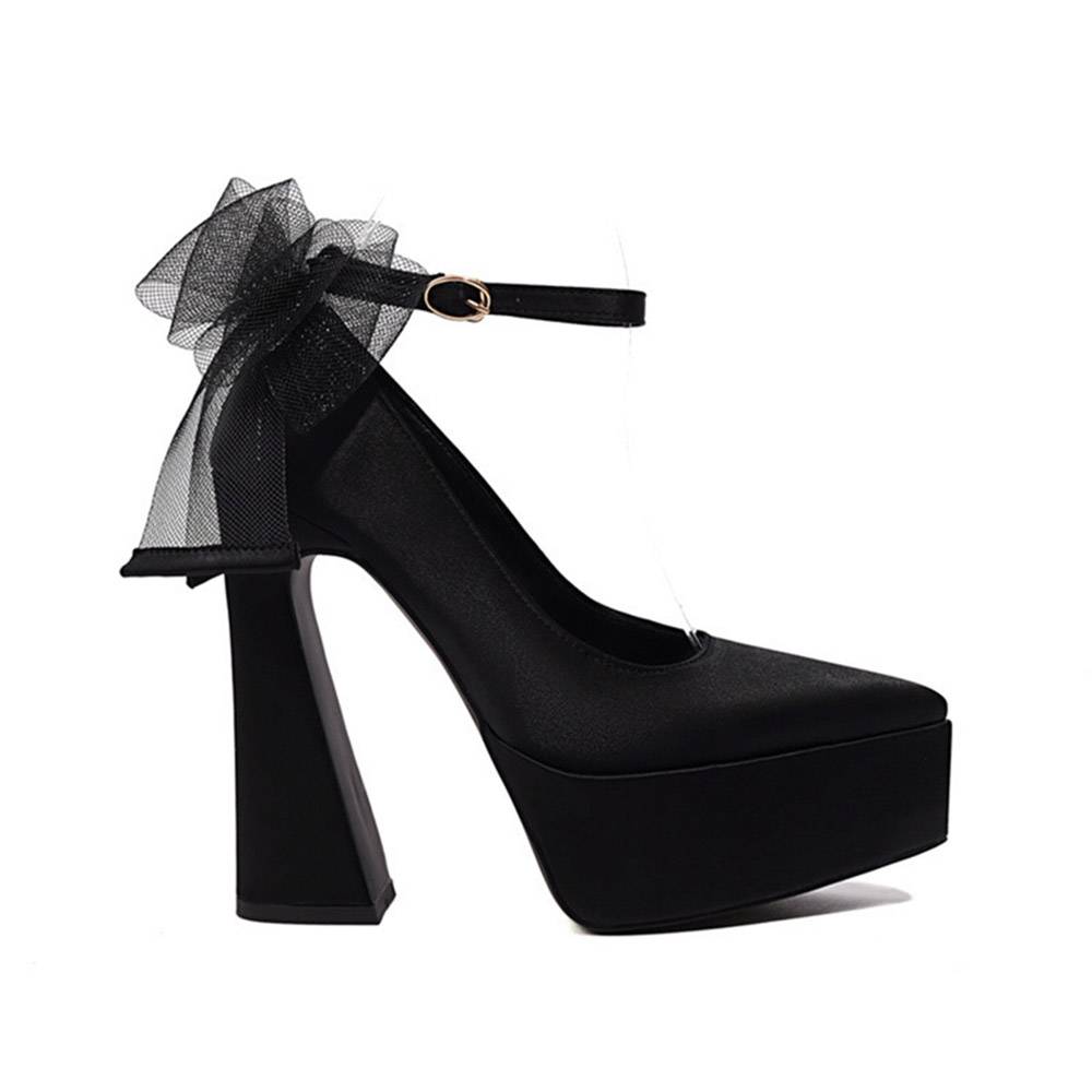 Pointed Toe Line-Style Buckle Bow Sweet Thin Shoes