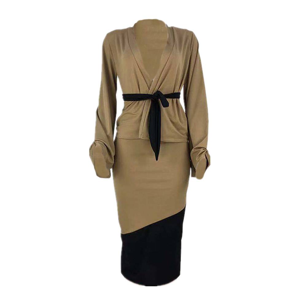 Western Coat Patchwork Color Block Lace-Up Women's Two Piece Sets