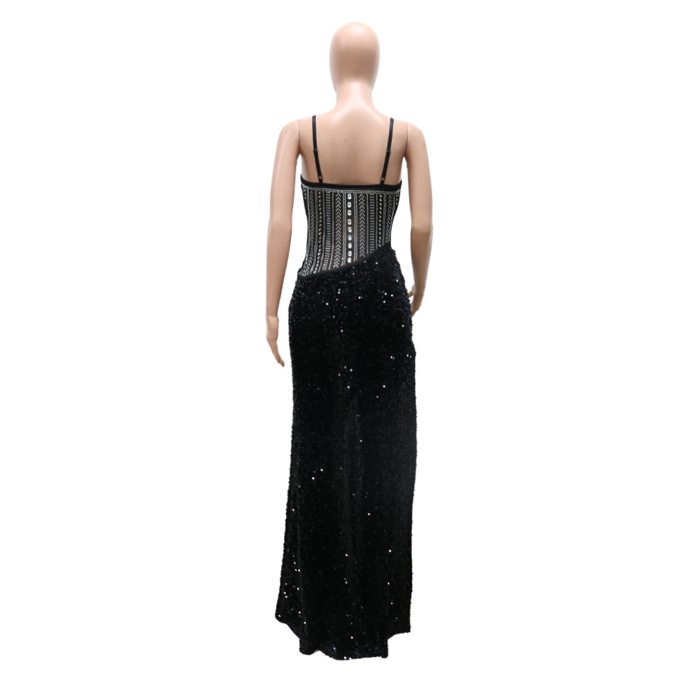 Rhinestone Sleeveless Floor-Length Sexy Women's Dress