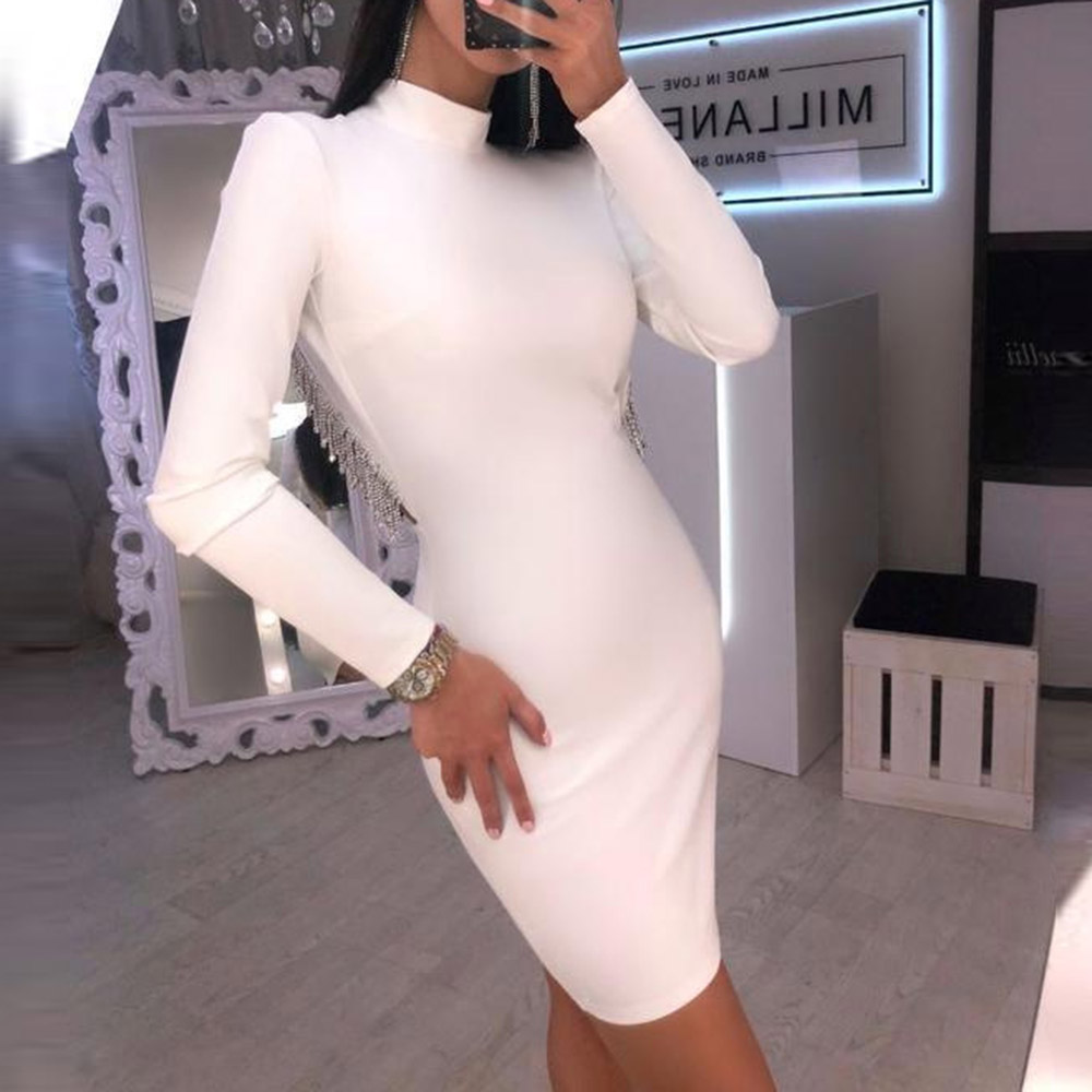 Stand Collar Backless Above Knee Long Sleeve Bodycon Women's Dress