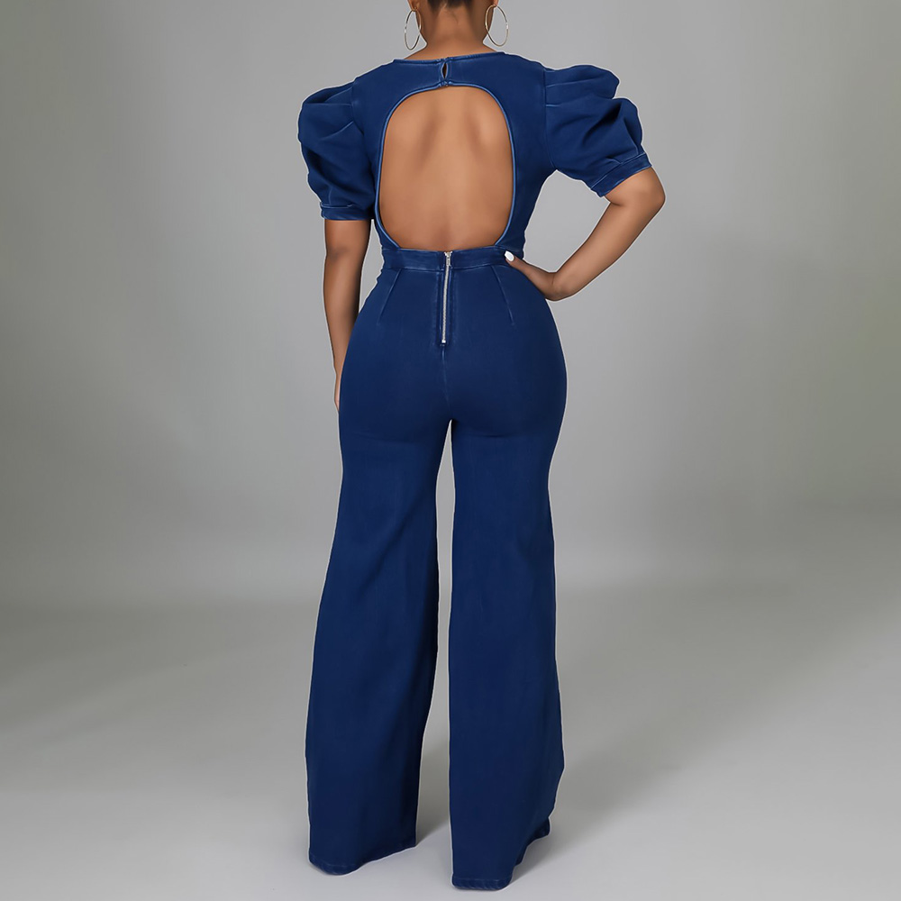 Backless Plain Full Length Vintage Slim Women's Jumpsuit