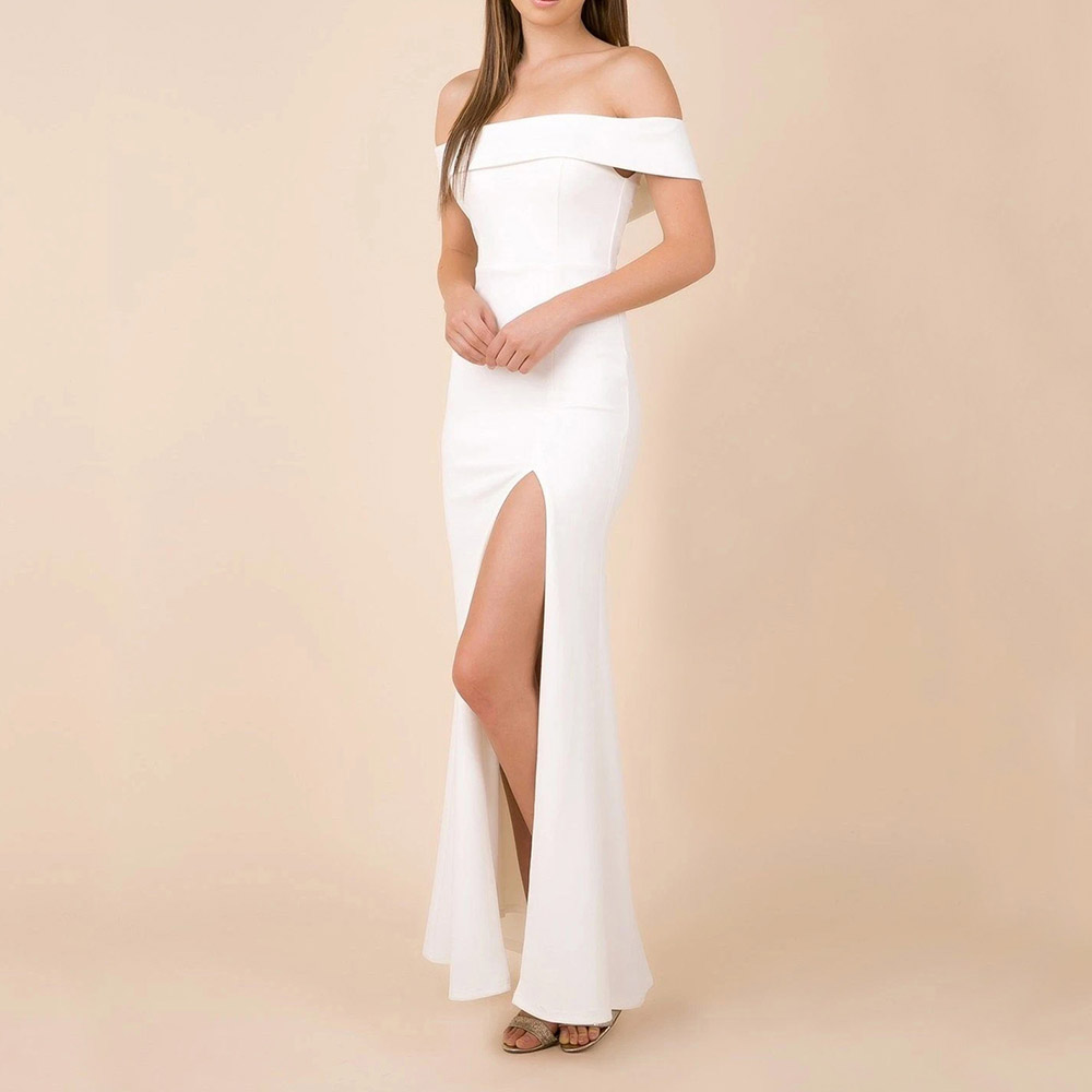 Off Shoulder Split Short Sleeve Floor-Length Summer Women's Dress