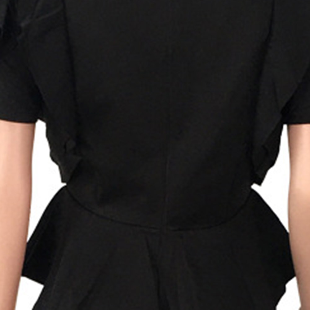 Round Neck Plain Asymmetric Short Sleeve Women's Blouse