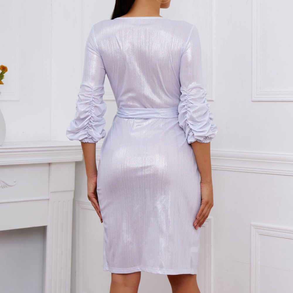 Three-Quarter Sleeve Split V-Neck Knee-Length Fashion Women's Dress