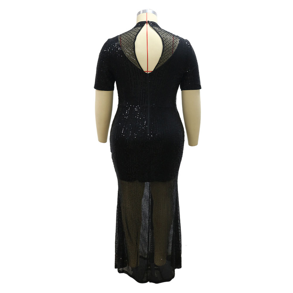 Sequins Short Sleeve Round Neck Ankle-Length Regular Women's Dress