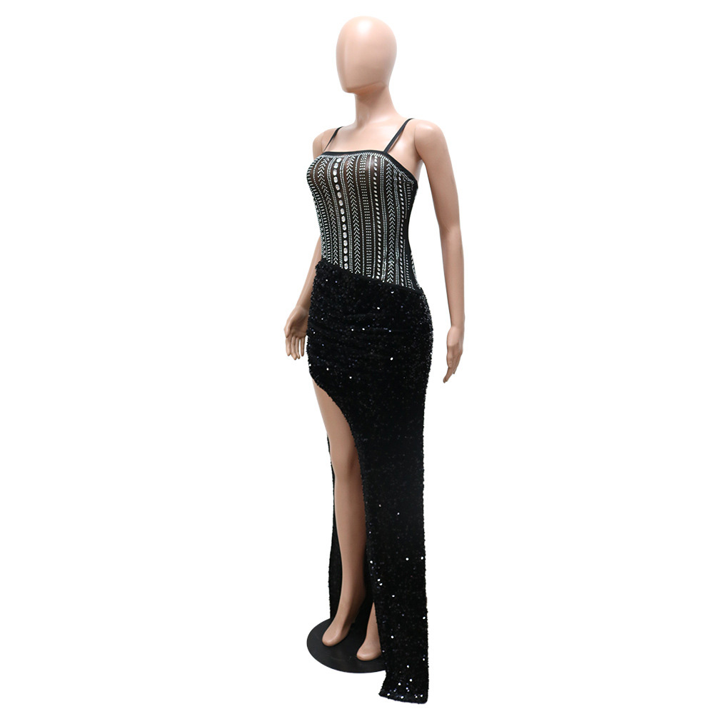 Rhinestone Sleeveless Floor-Length Sexy Women's Dress