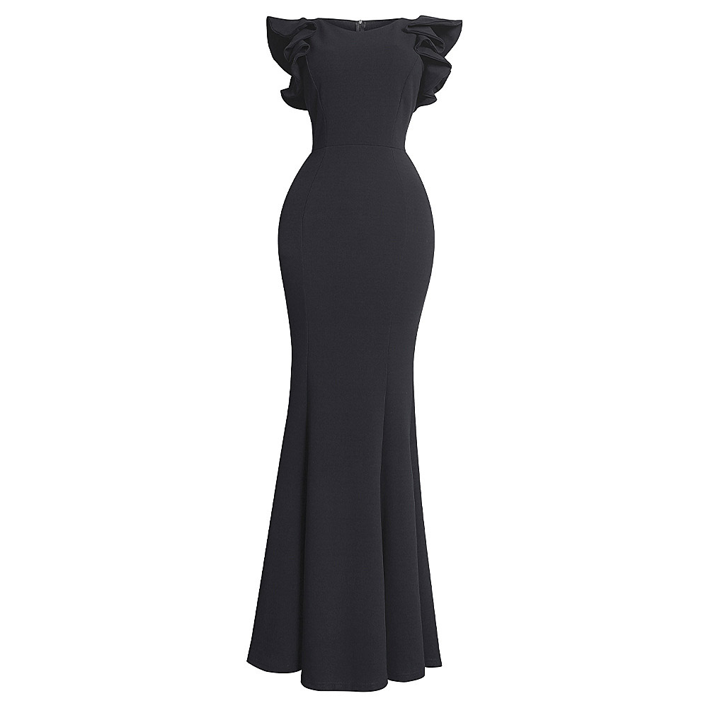 Floor-Length Short Sleeve Round Neck Falbala Pullover Women's Dress