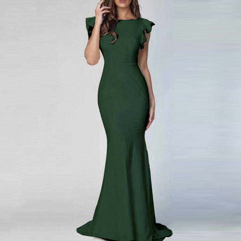 Floor-Length Short Sleeve Round Neck Falbala Pullover Women's Dress