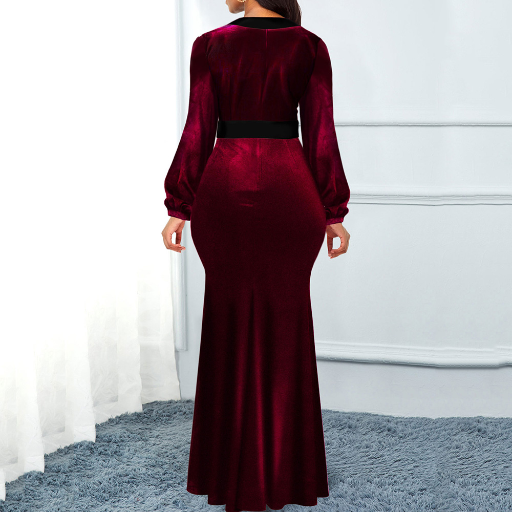 V-Neck Split Floor-Length Long Sleeve Fall Women's Dress