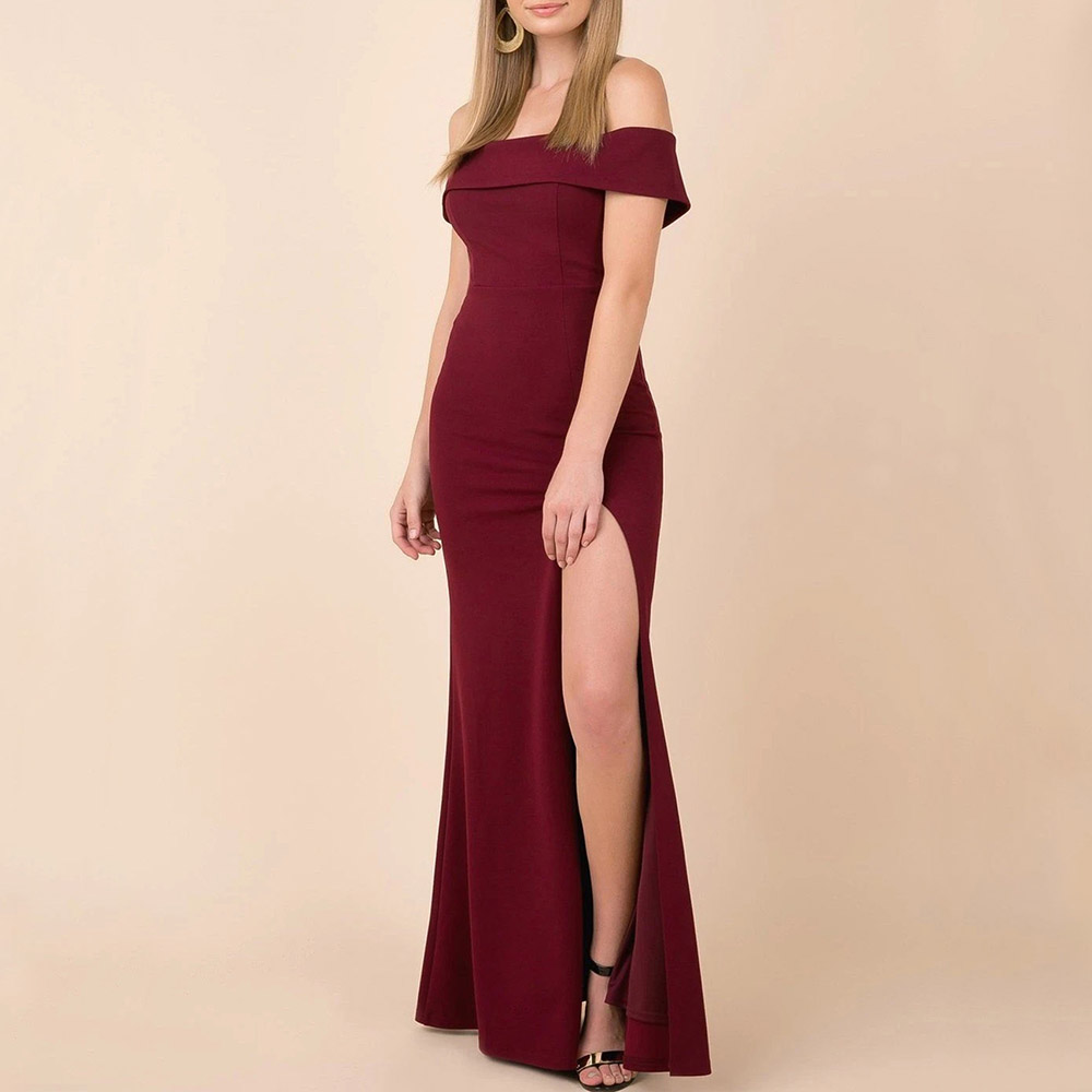 Off Shoulder Split Short Sleeve Floor-Length Summer Women's Dress