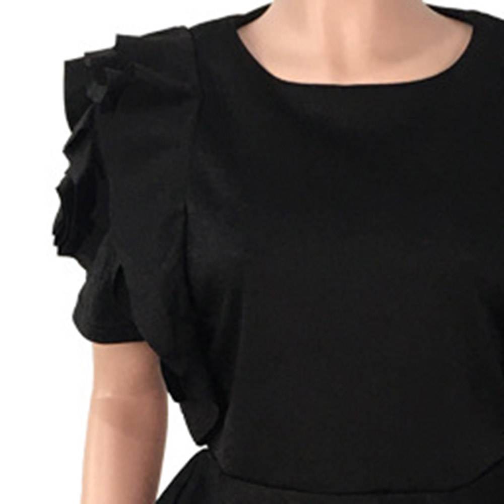 Round Neck Plain Asymmetric Short Sleeve Women's Blouse