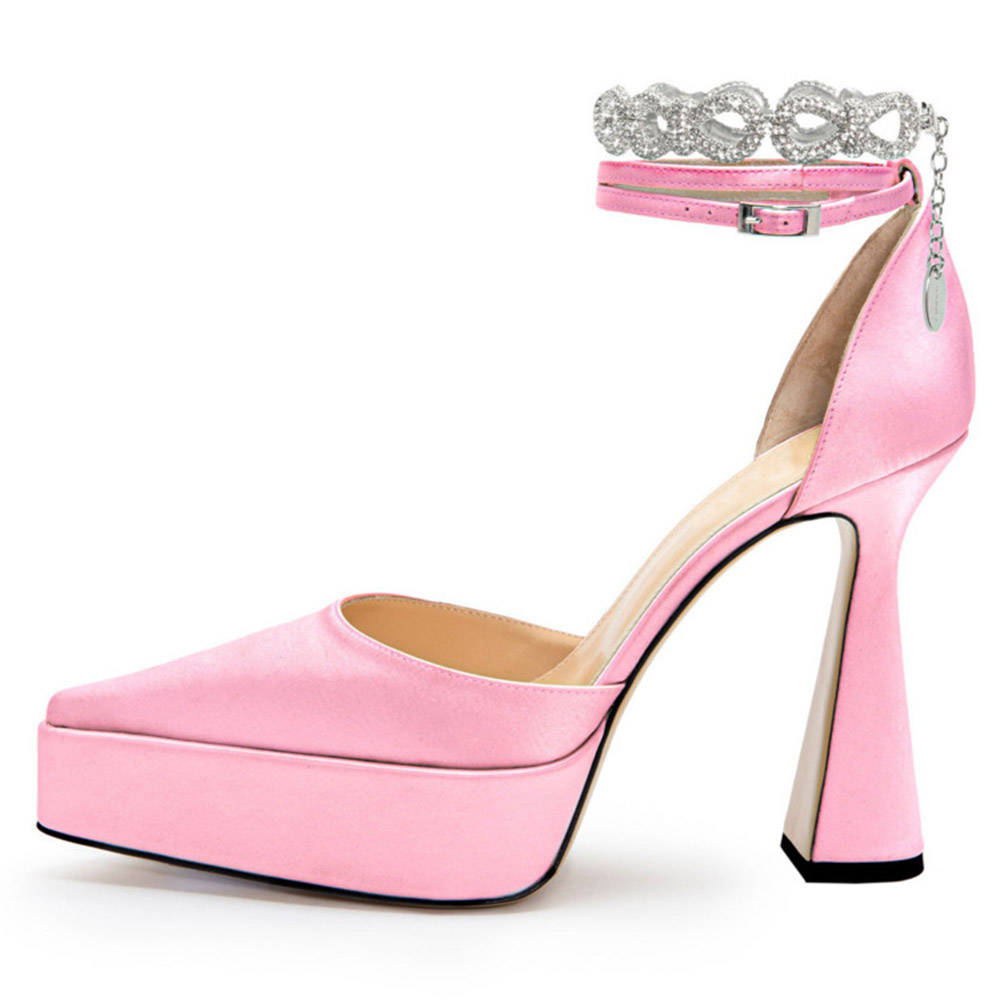 Cone Heel Buckle Candy Color Pointed Toe Plain Thin Shoes
