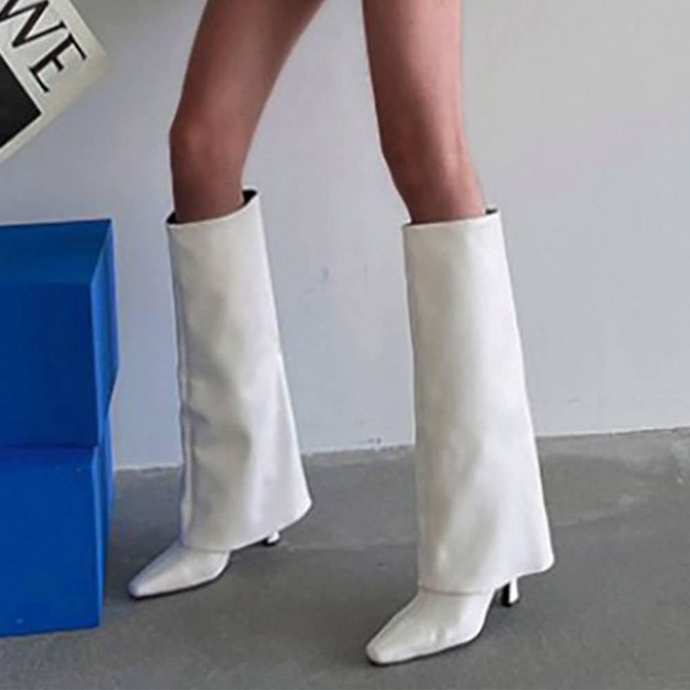 Plain Slip-On Square Toe Thread Boots