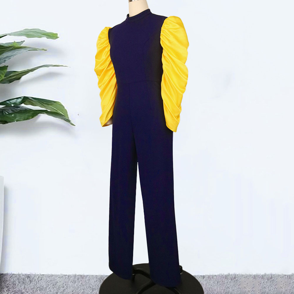 Office Lady Patchwork Color Block Full Length Slim Women's Jumpsuit
