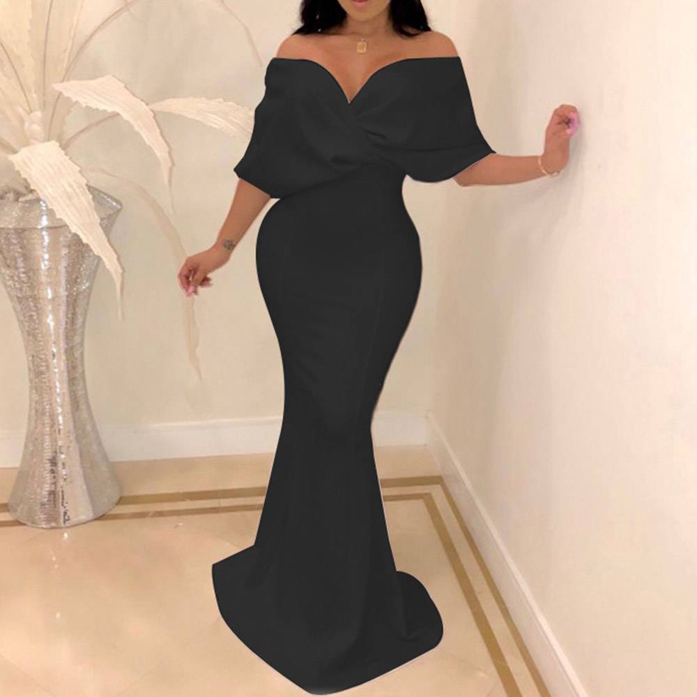 Off Shoulder Floor-Length Three-Quarter Sleeve Pullover Women's Dress