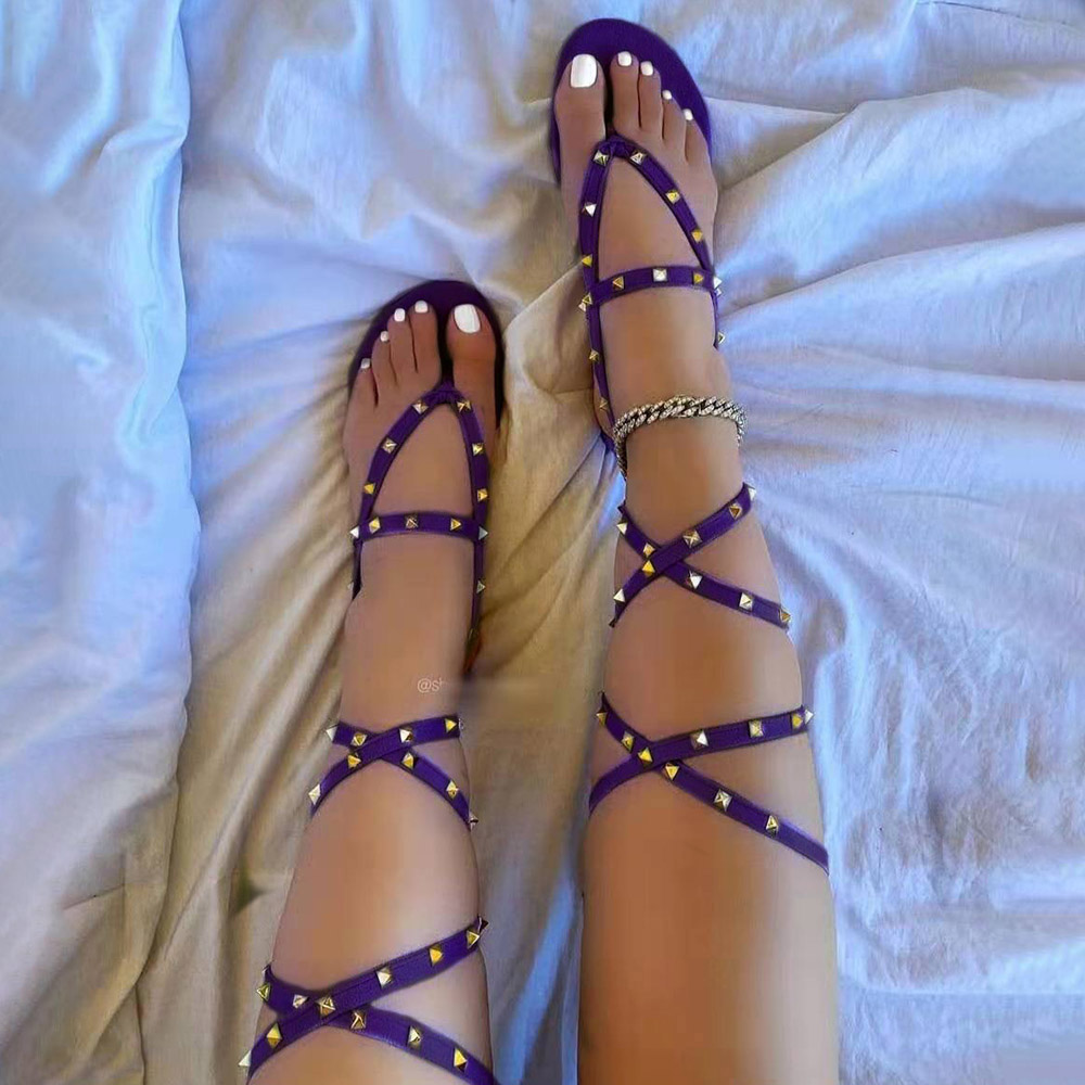 Ankle Strap Thong Flat With Lace-Up Cross Strap Sandals