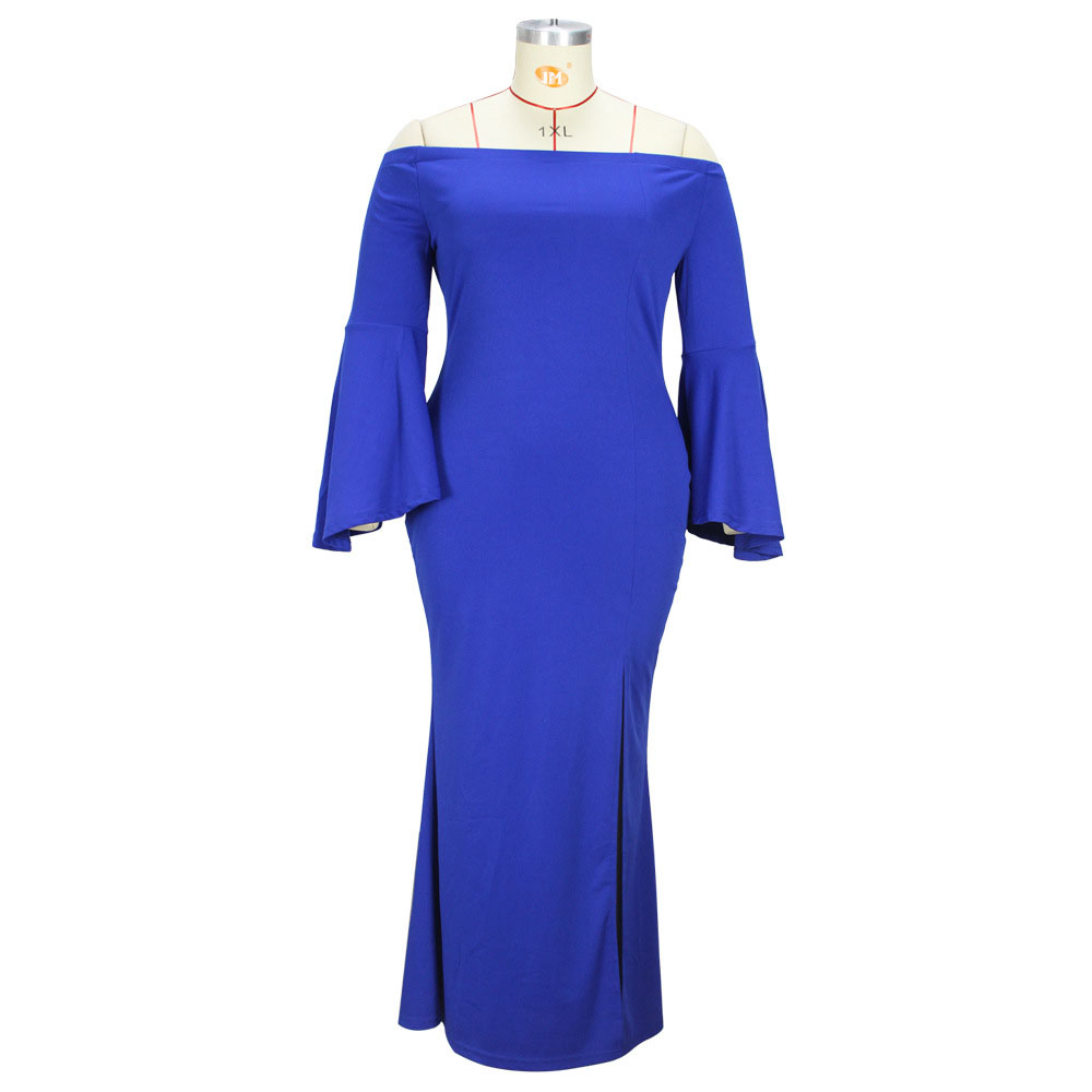 Off Shoulder Nine Points Sleeve Floor-Length Split Pullover Women's Dress