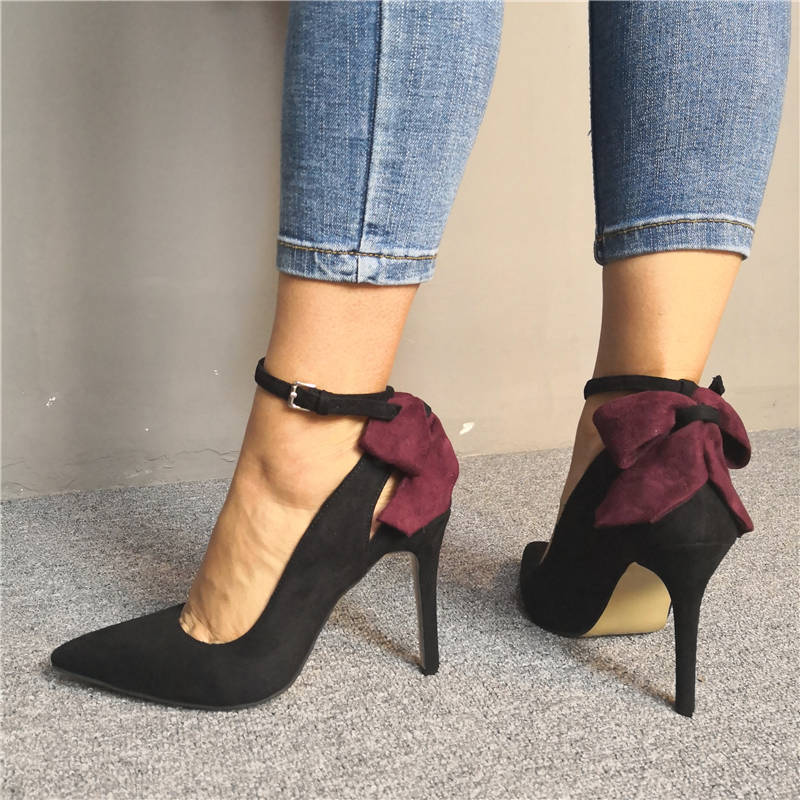Pointed Toe Line-Style Buckle Stiletto Heel Plain Thin Shoes