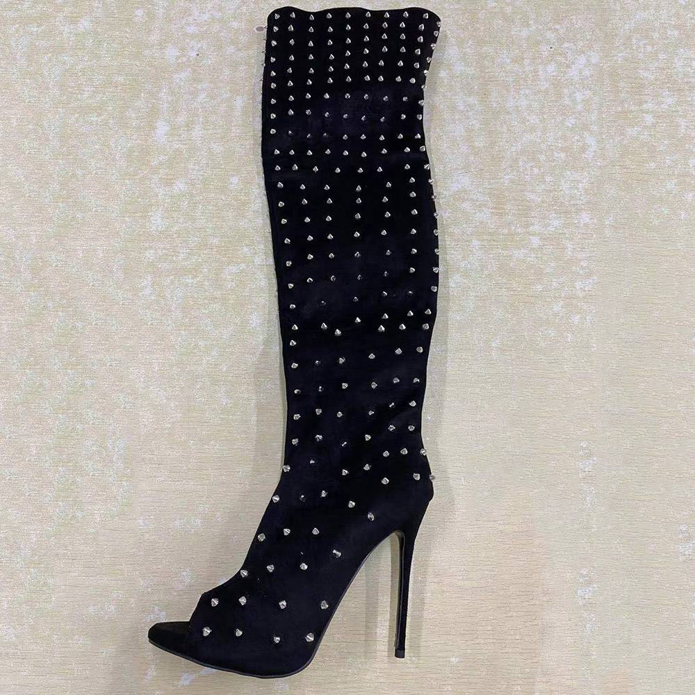 Plain Side Zipper Stiletto Heel Peep Toe PU Boots