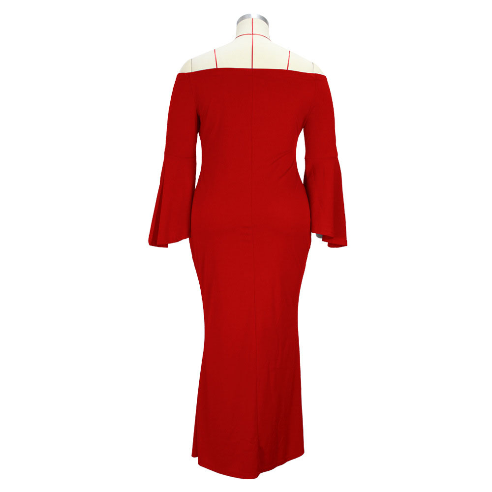 Off Shoulder Nine Points Sleeve Floor-Length Split Pullover Women's Dress