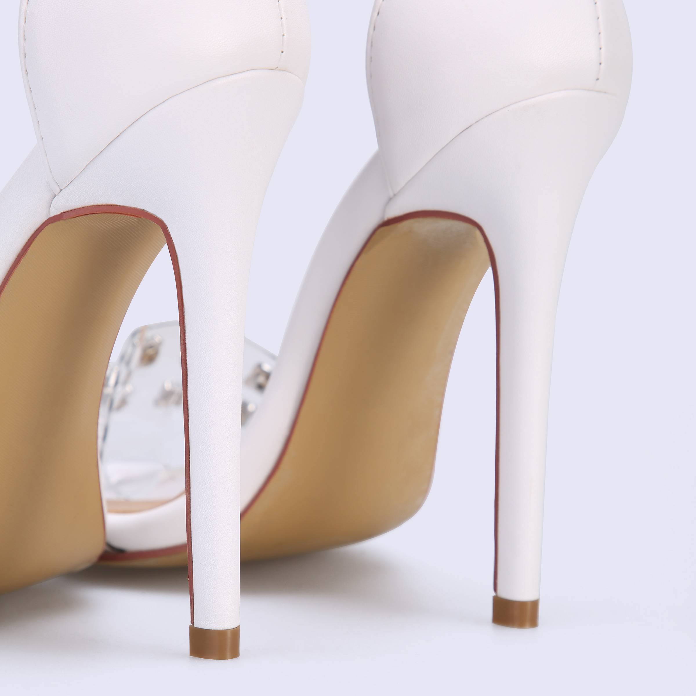 Open Toe Rhinestone Stiletto Heel Heel Covering Line-Style Buckle Low-Cut Upper Sandals