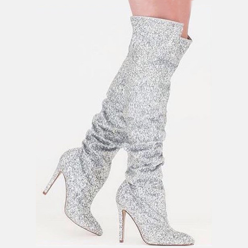 Stiletto Heel Slip-On Plain Pointed Toe Casual Boots