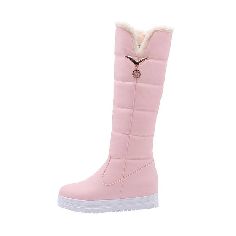 Hidden Elevator Heel Round Toe Plain Slip-On Short Floss Boots