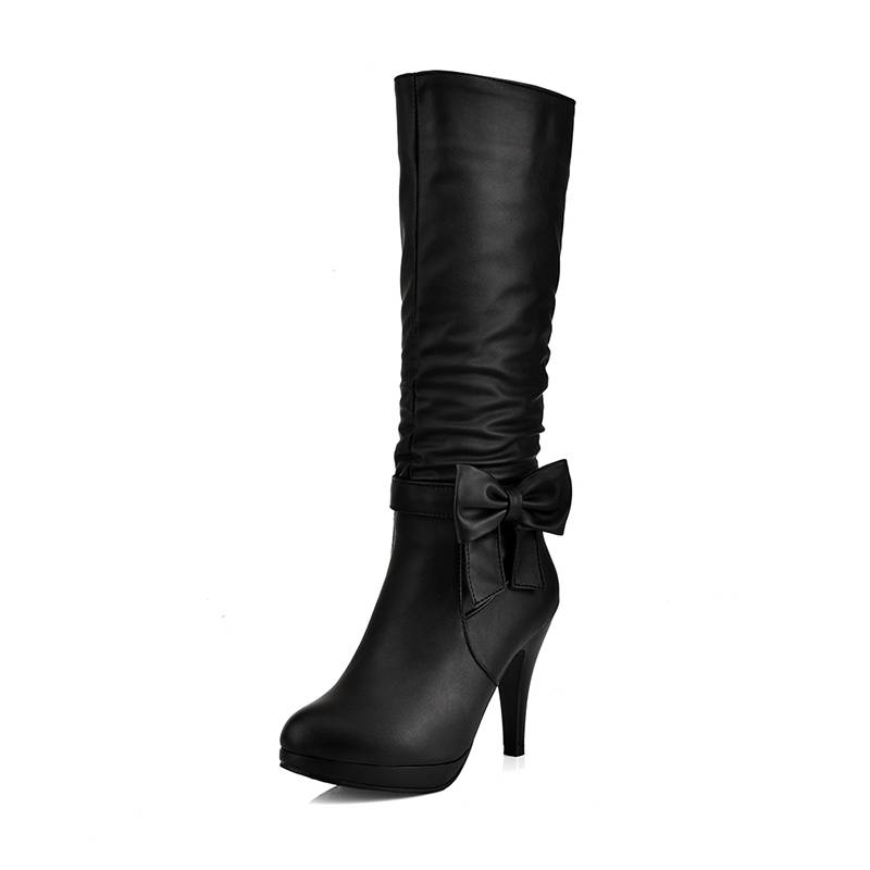 Round Toe Plain Stiletto Heel Side Zipper Casual Boots