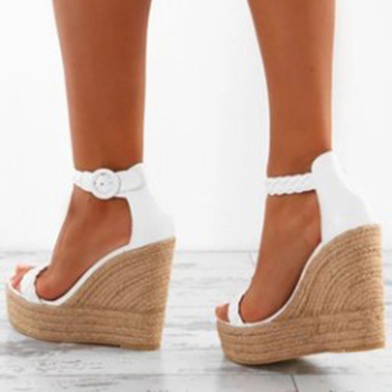 Wedge Heel Open Toe Zipper Heel Covering Plain Sandals