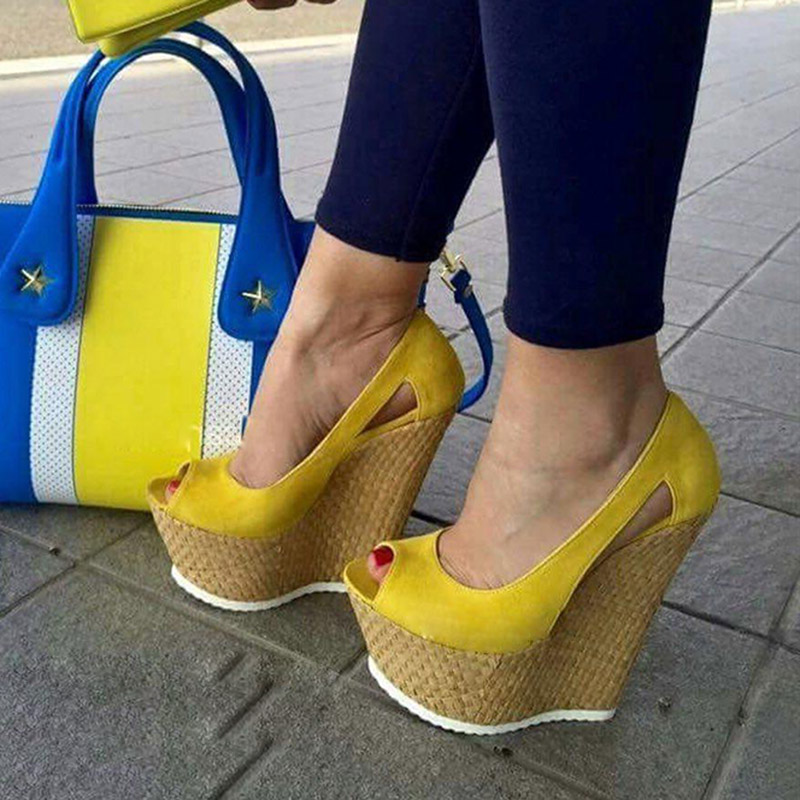 Slip-On Platform Wedge Heel Peep Toe 16cm Thin Shoes