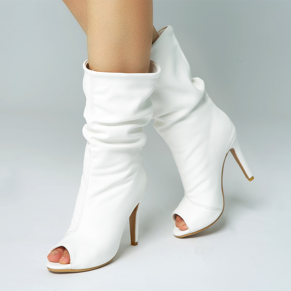 Peep Toe Slip-On Stiletto Heel Plain Casual Boots
