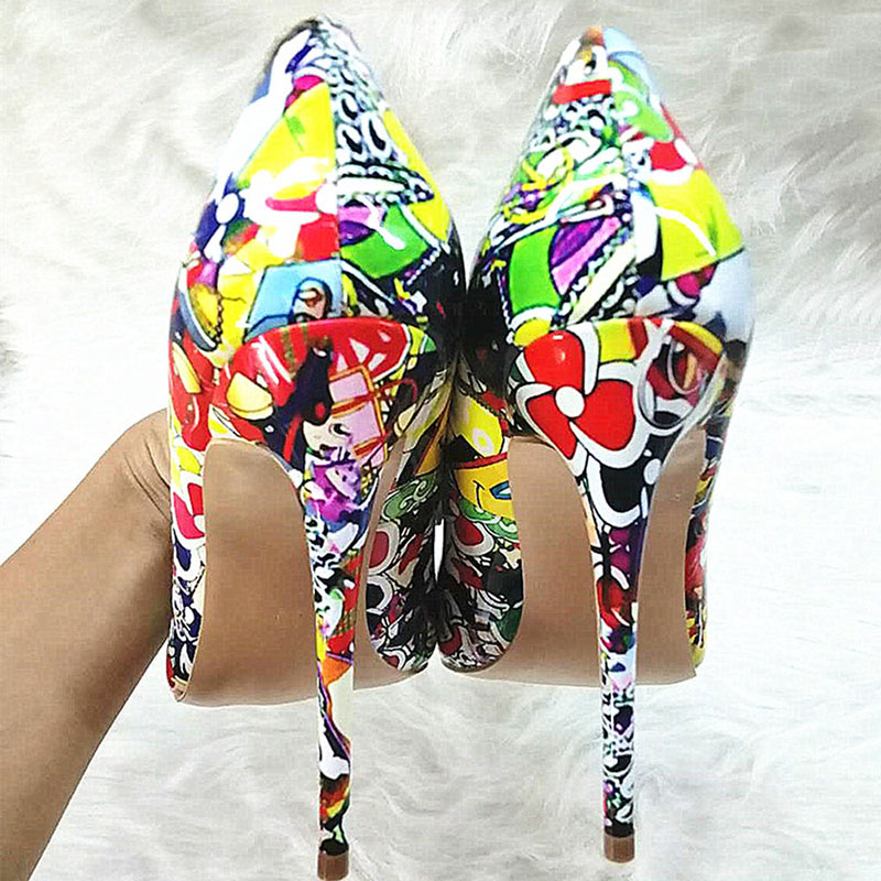 Pointed Toe Stiletto Heel Slip-On Floral Thin Shoes