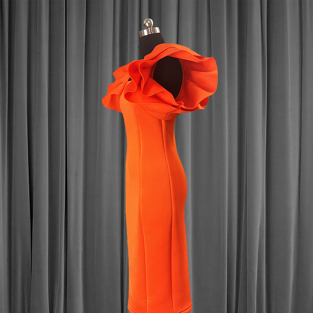 Short Sleeve Mid-Calf Square Neck Falbala Pencil Women's Dress