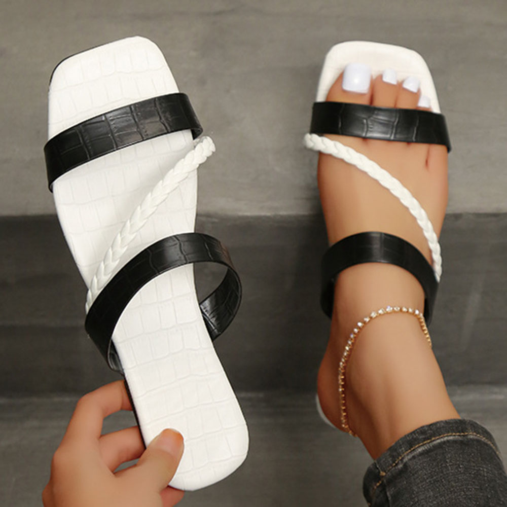Flat Slip-On Flip Flop Color Block Slippers