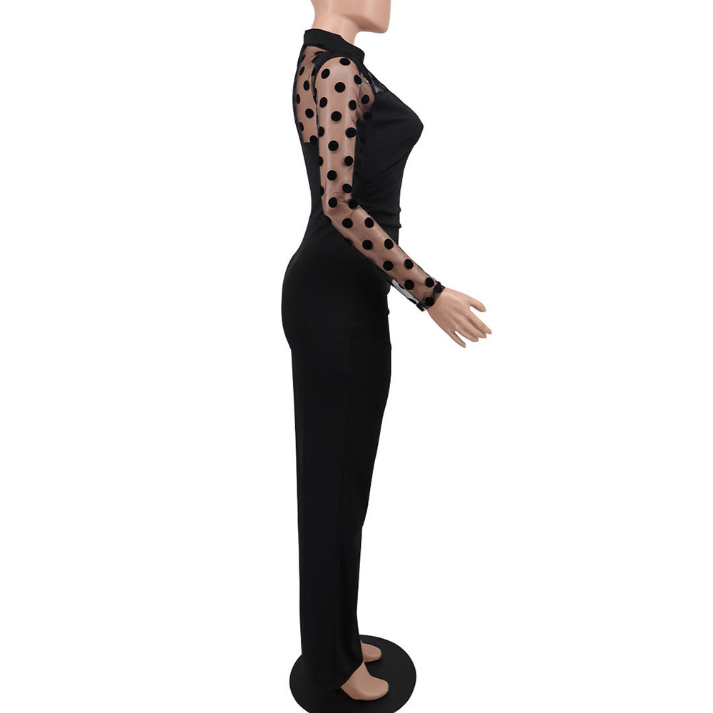 Full Length Polka Dots See-Through Western Slim Women's Jumpsuit