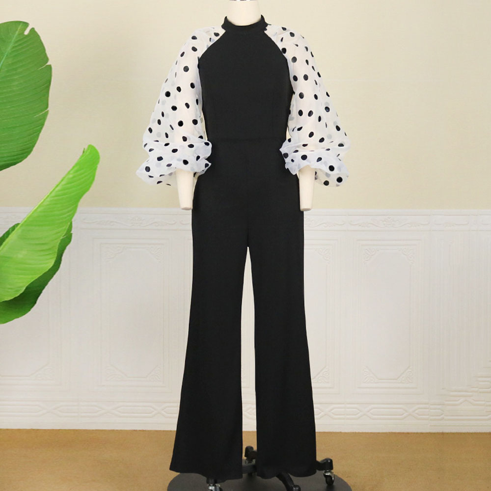 Full Length Print Fashion Polka Dots Straight Women's Jumpsuit