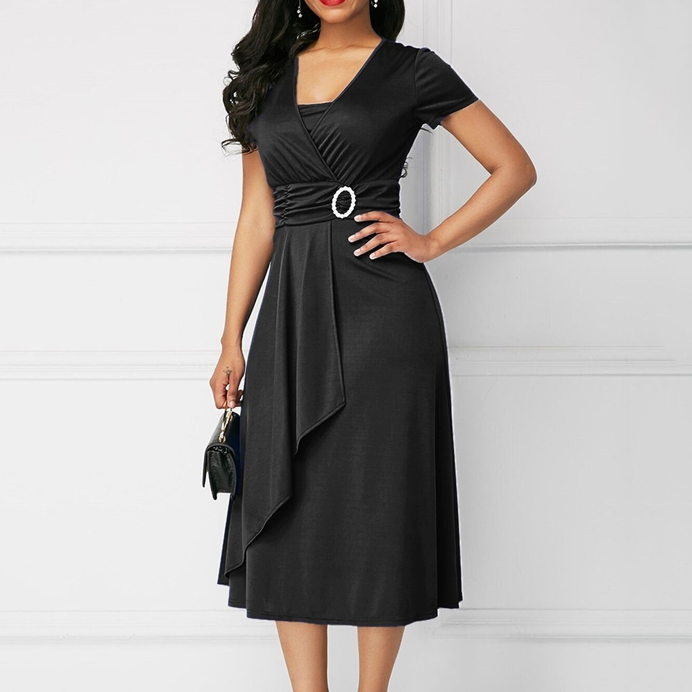 Mid-Calf Short Sleeve Asymmetric Pullover Women's Dress