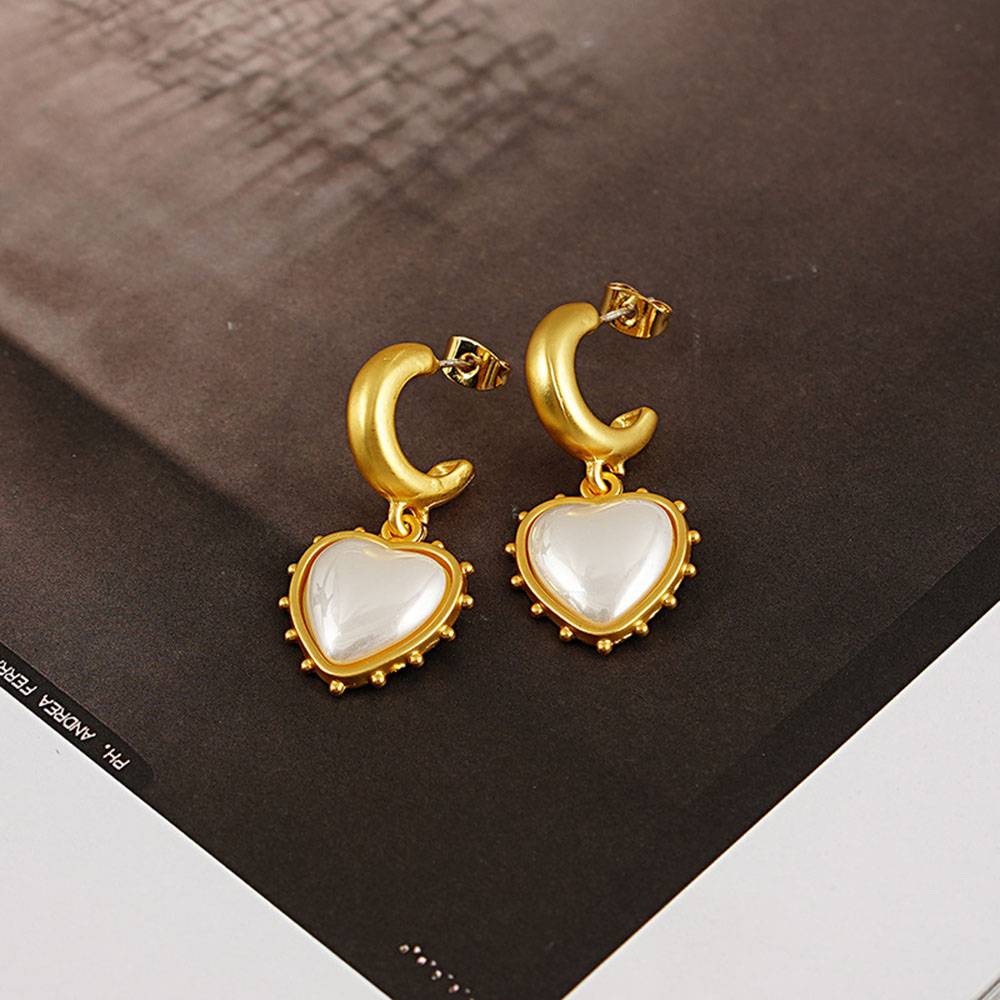 Heart-Shaped Korean E-Plating Bronze Prom Earrings